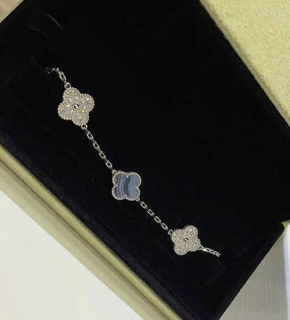 [Riva Jewelry]LUCKY CLOVER 5-MOTIF BRACELET - PURPLE CHALCEDONY COLLECTION