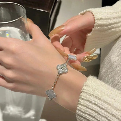 [Riva Jewelry]LUCKY CLOVER 5-MOTIF BRACELET - PURPLE CHALCEDONY COLLECTION