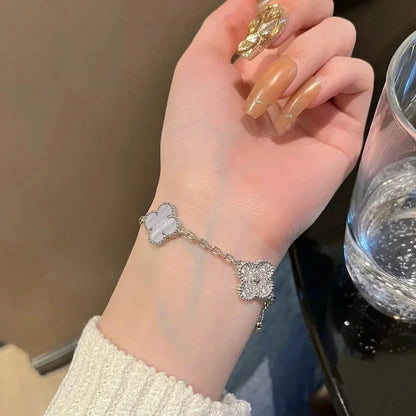 [Riva Jewelry]LUCKY CLOVER 5-MOTIF BRACELET - PURPLE CHALCEDONY COLLECTION