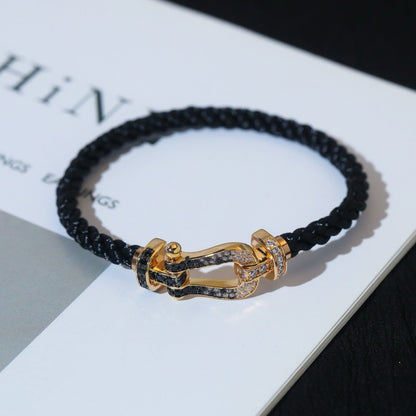 [Riva Jewelry]FORCE LARGE HORSESHOE BLACK & WHITE DIAMOND BRACELET - WHITE GOLD
