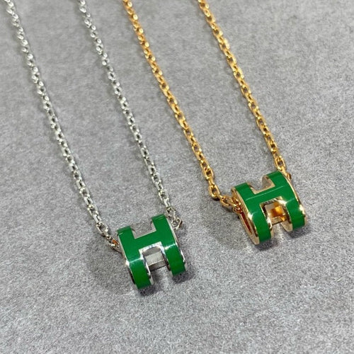 [Riva Jewelry]POP H GREEN NECKLACE SILVER AND GOLD