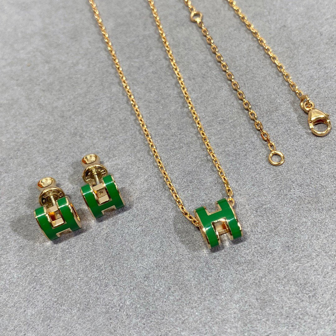 [Riva Jewelry]POP H GREEN NECKLACE SILVER AND GOLD