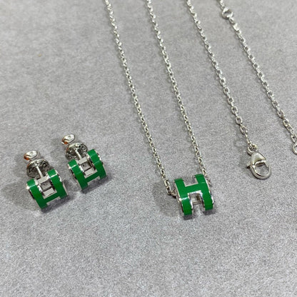 [Riva Jewelry]POP H GREEN NECKLACE SILVER AND GOLD