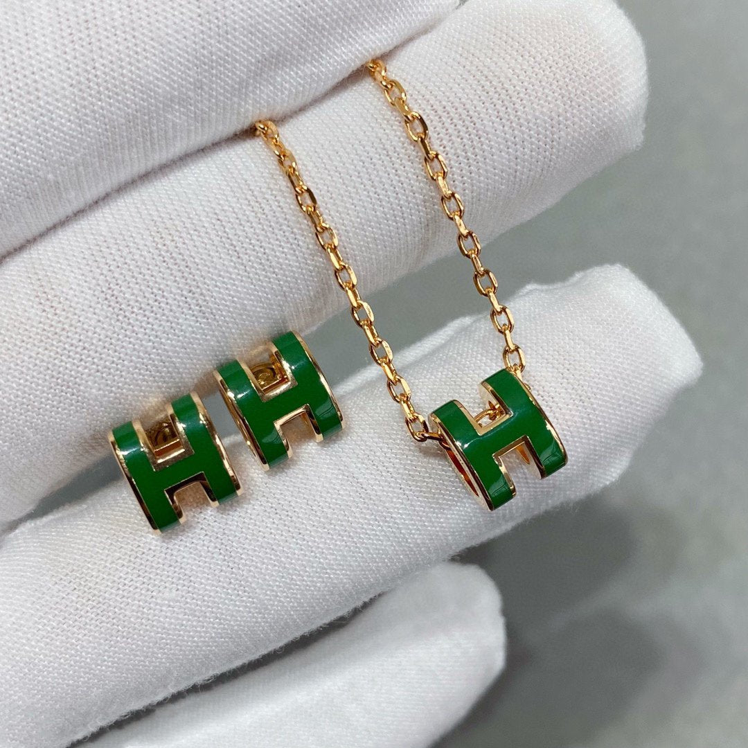 [Riva Jewelry]POP H GREEN NECKLACE SILVER AND GOLD