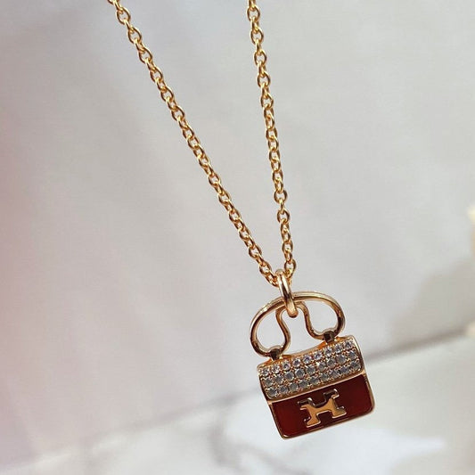 [Riva Jewelry]CONSTANCE RED PEDANT ROSE GOLD NECKLACE
