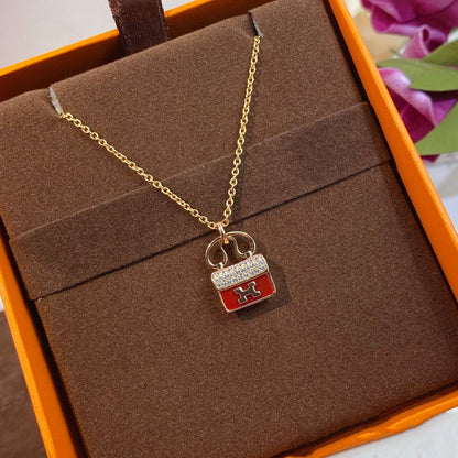 [Riva Jewelry]CONSTANCE RED PEDANT ROSE GOLD NECKLACE