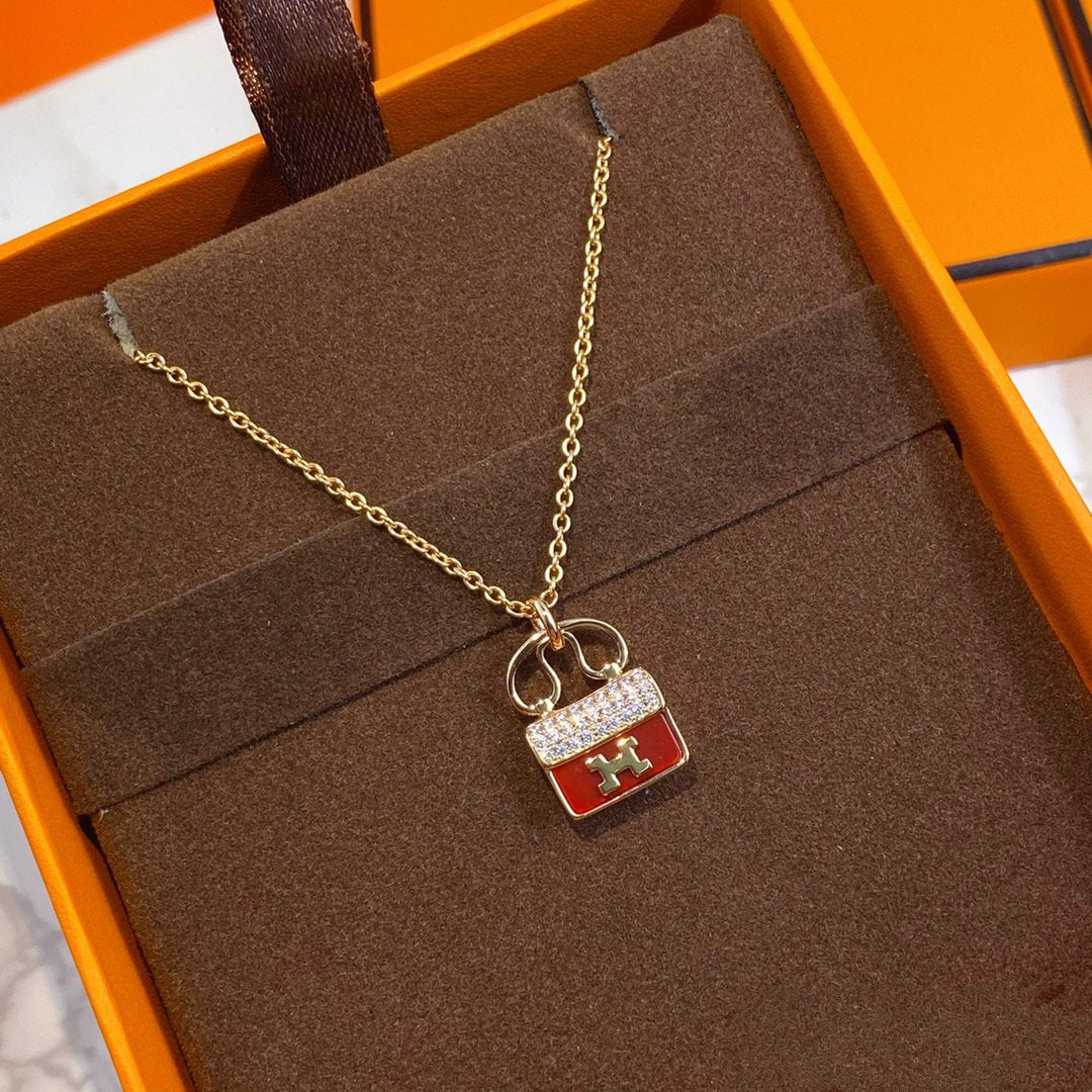 [Riva Jewelry]CONSTANCE RED PEDANT ROSE GOLD NECKLACE