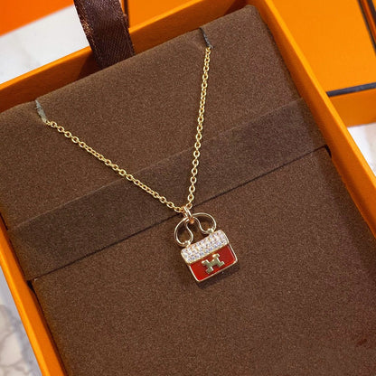 [Riva Jewelry]CONSTANCE RED PEDANT ROSE GOLD NECKLACE