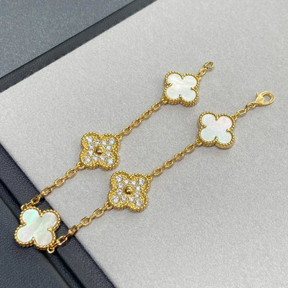 [Riva Jewelry]LUCKY CLOVER 5-MOTIF BRACELET - WHITE MOTHER-OF-PEARL COLLECTION