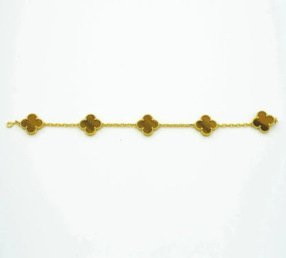 [Riva Jewelry]LUCKY CLOVER 5-MOTIF BRACELET -  TIGER’S EYE COLLECTION