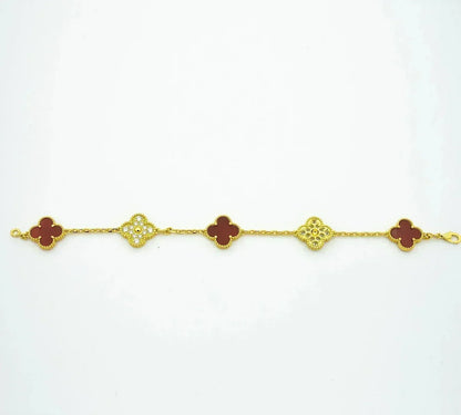 [Riva Jewelry]LUCKY CLOVER 5-MOTIF BRACELET - RED CARNELIAN COLLECTION