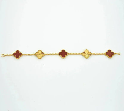 [Riva Jewelry]LUCKY CLOVER 5-MOTIF BRACELET - RED CARNELIAN COLLECTION