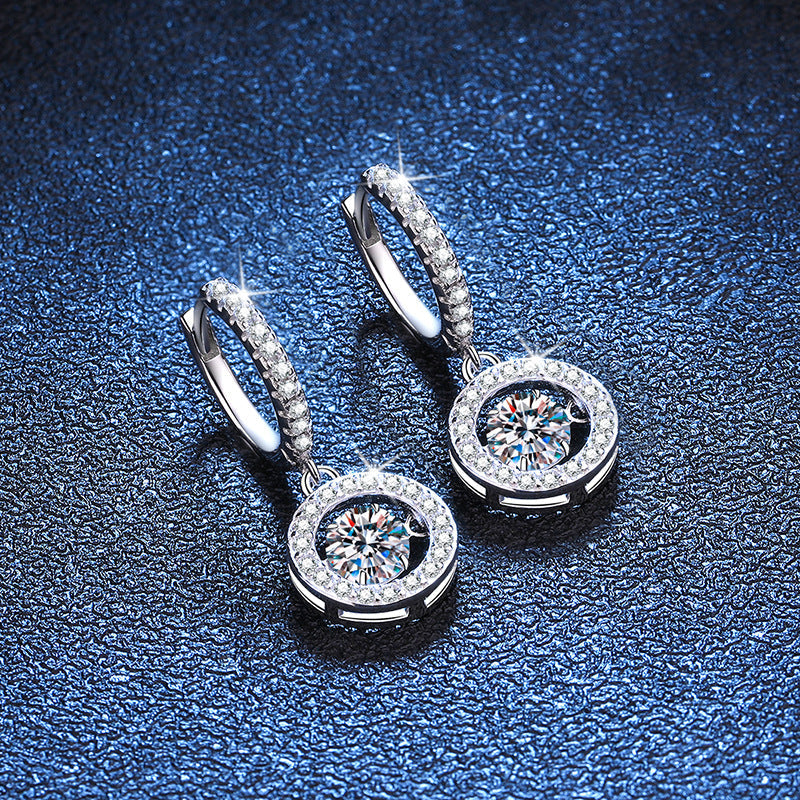 [Riva Jewelry]DANCING MOISSANITE HALO DROP HOOP EARRINGS