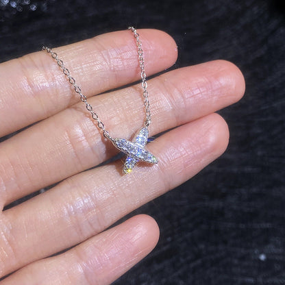 [Riva Jewelry]MODERN X-SHAPE PAVÉ MOISSANITE NECKLACE