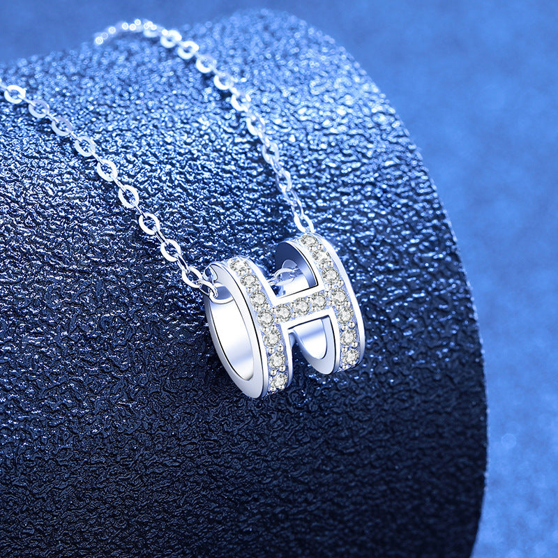 [Riva Jewelry]FULL-PAVE "H" MOISSANITE PENDANT NECKLACE