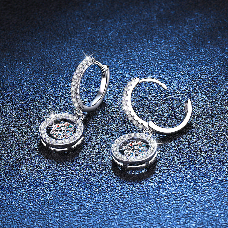 [Riva Jewelry]DANCING MOISSANITE HALO DROP HOOP EARRINGS
