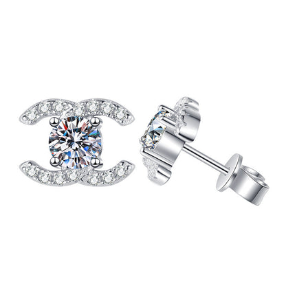 [Riva Jewelry]CHIC INTERLOCKING DOUBLE-C MOISSANITE STUD EARRINGS
