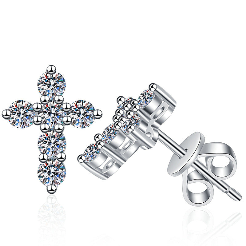 [Riva Jewelry]SPARKLING CROSS MOISSANITE STUD EARRINGS
