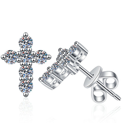[Riva Jewelry]SPARKLING CROSS MOISSANITE STUD EARRINGS