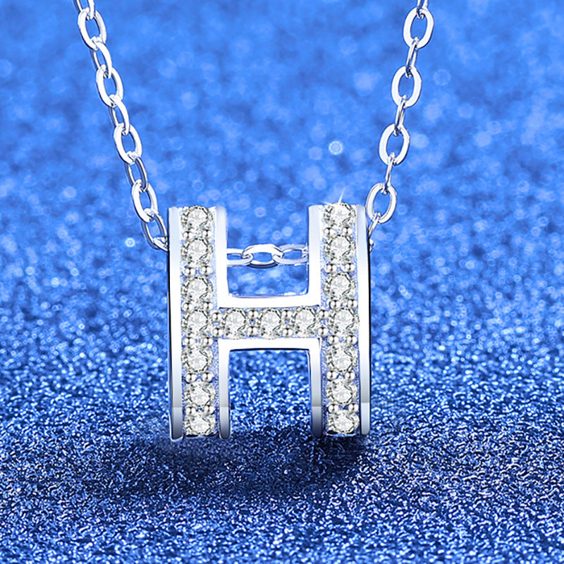 [Riva Jewelry]FULL-PAVE "H" MOISSANITE PENDANT NECKLACE