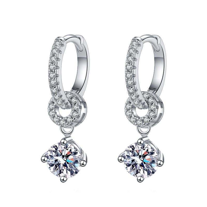 [Riva Jewelry]INTERLOCKING DOUBLE RING MOISSANITE DROP EARRINGS