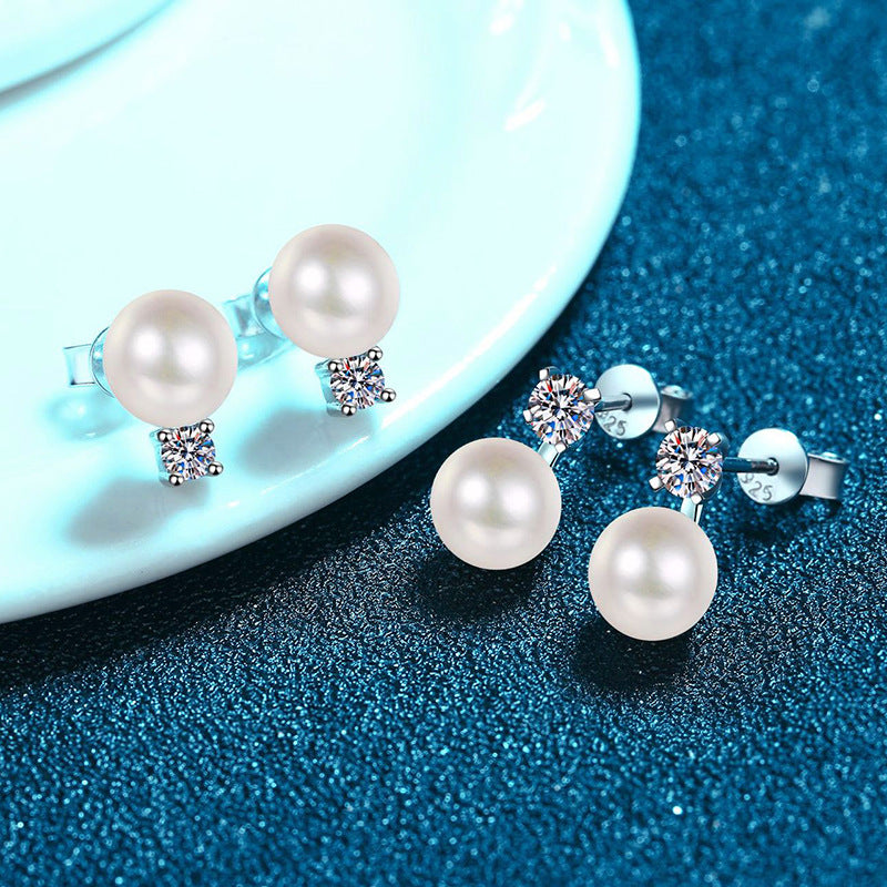 [Riva Jewelry]ELEGANT NATURAL PEARL & MOISSANITE DROP EARRINGS