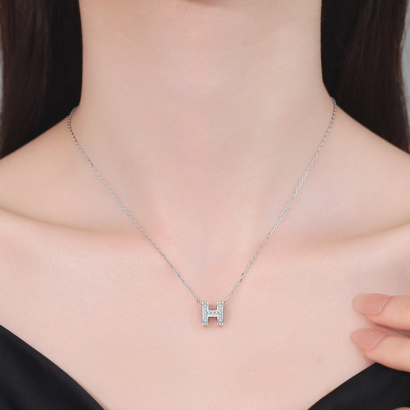 [Riva Jewelry]FULL-PAVE "H" MOISSANITE PENDANT NECKLACE