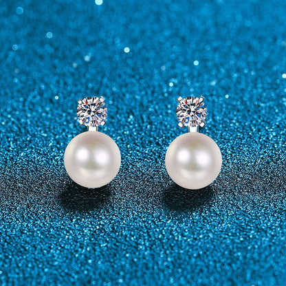 [Riva Jewelry]ELEGANT NATURAL PEARL & MOISSANITE DROP EARRINGS