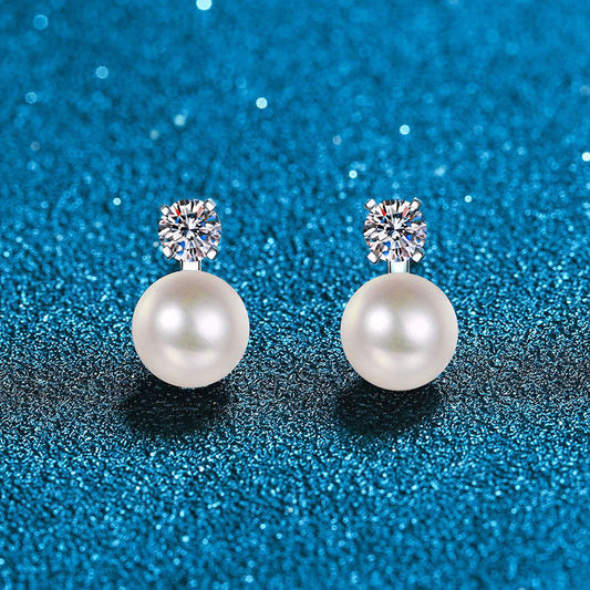 [Riva Jewelry]ELEGANT NATURAL PEARL & MOISSANITE DROP EARRINGS