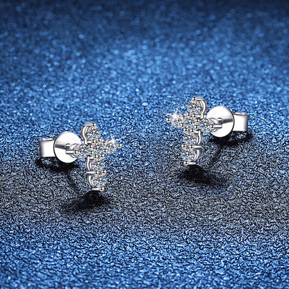 [Riva Jewelry]SPARKLING CROSS MOISSANITE STUD EARRINGS