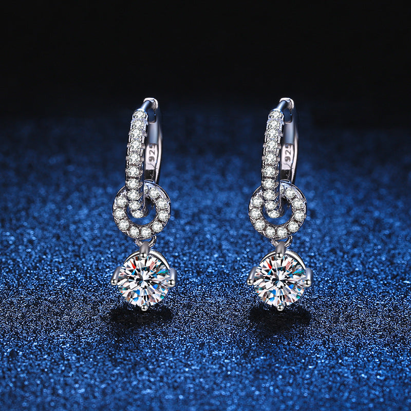 [Riva Jewelry]INTERLOCKING DOUBLE RING MOISSANITE DROP EARRINGS