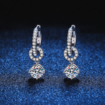 [Riva Jewelry]INTERLOCKING DOUBLE RING MOISSANITE DROP EARRINGS