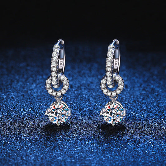 [Riva Jewelry]INTERLOCKING DOUBLE RING MOISSANITE DROP EARRINGS