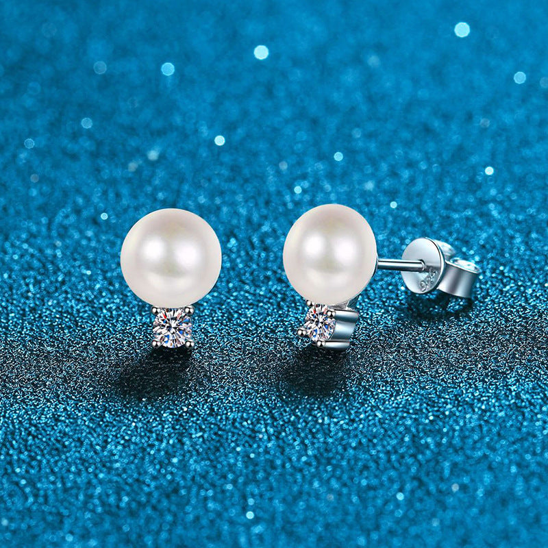 [Riva Jewelry]ELEGANT NATURAL PEARL & MOISSANITE DROP EARRINGS