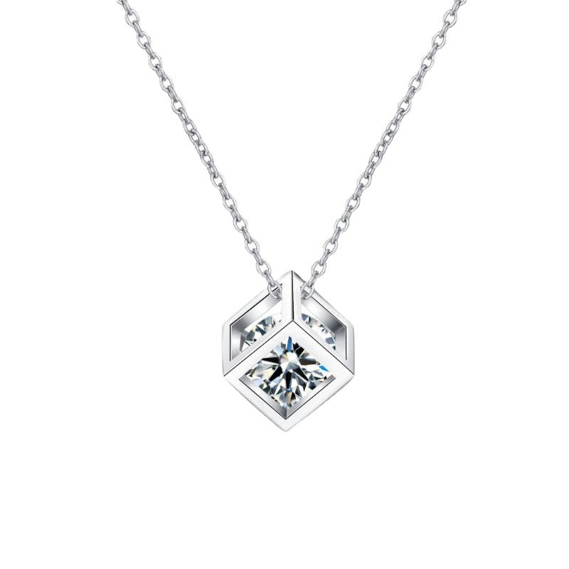 [Riva Jewelry]GEOMETRIC SUGAR-CUBE MOISSANITE NECKLACE