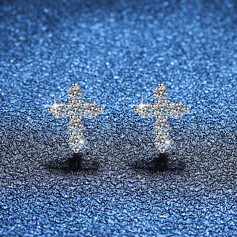 [Riva Jewelry]SPARKLING CROSS MOISSANITE STUD EARRINGS