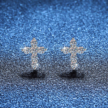 [Riva Jewelry]SPARKLING CROSS MOISSANITE STUD EARRINGS