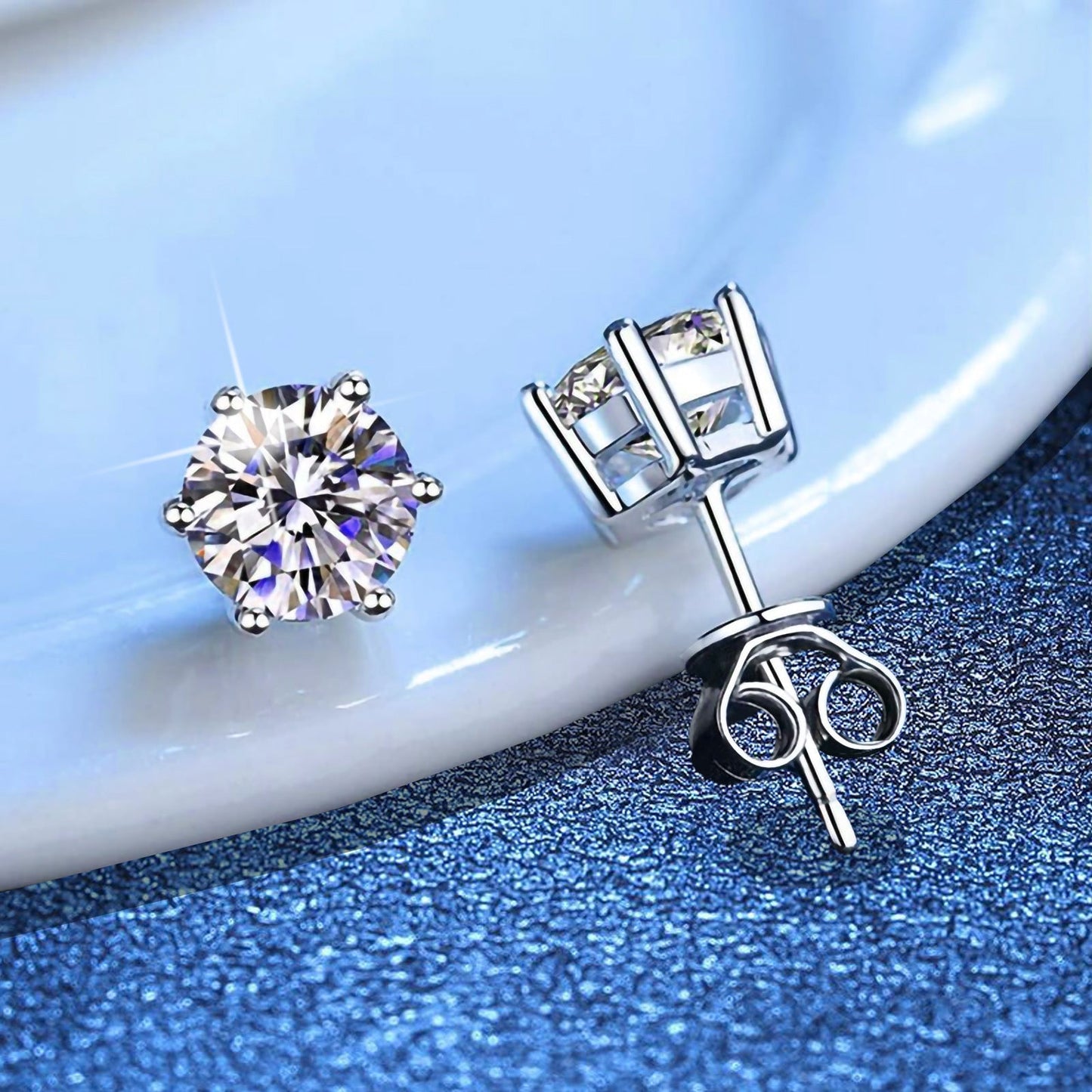 [Riva Jewelry]SIX-PRONG MOISSANITE EARRINGS