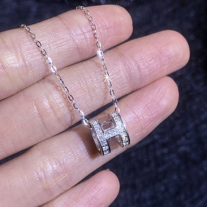 [Riva Jewelry]FULL-PAVE "H" MOISSANITE PENDANT NECKLACE