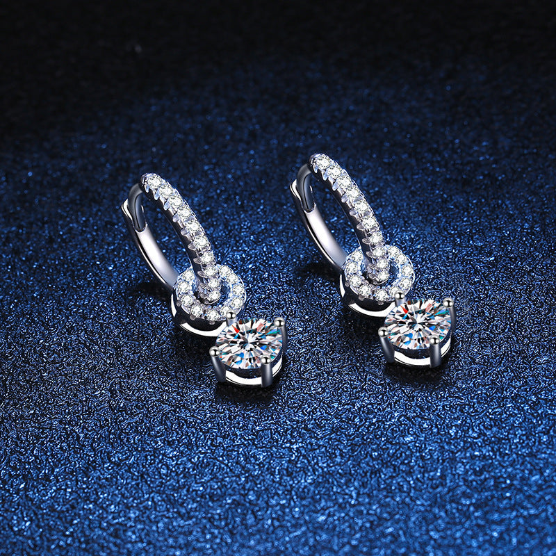 [Riva Jewelry]INTERLOCKING DOUBLE RING MOISSANITE DROP EARRINGS