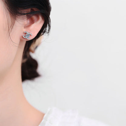 [Riva Jewelry]CHIC INTERLOCKING DOUBLE-C MOISSANITE STUD EARRINGS