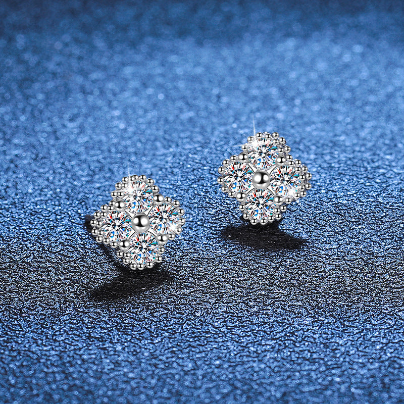 [Riva Jewelry]ELEGANT FOUR-LEAF CLOVER MOISSANITE STUD EARRINGS