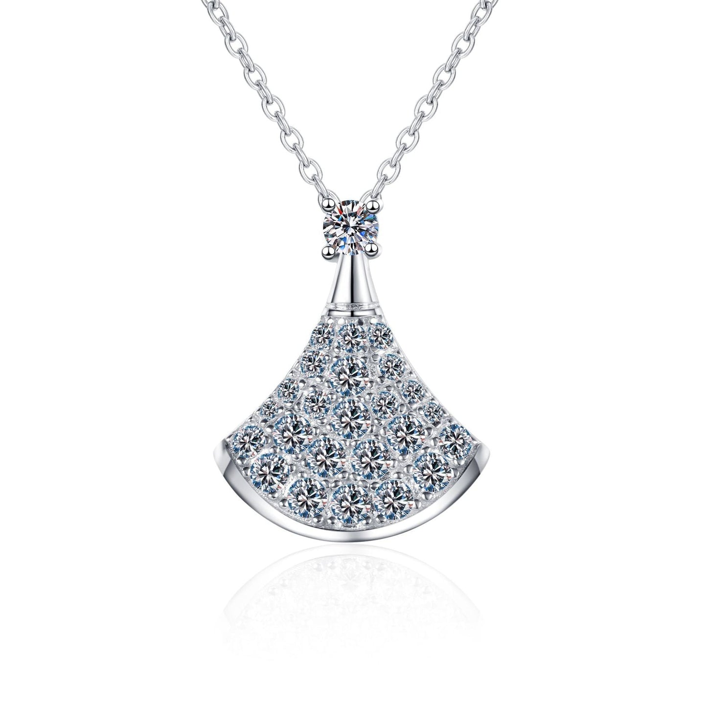 [Riva Jewelry]ELEGANT FAN-SHAPED MOISSANITE PENDANT NECKLACE