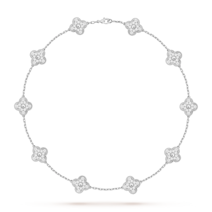 [Riva Jewelry]CLASSIC LUCKY 10-MOTIF CLOVER NECKLACE WHITE GOLD COLLECTION