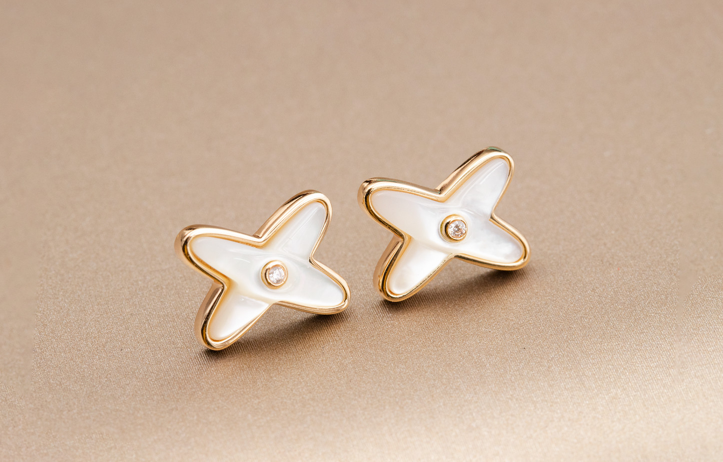 [Riva Jewelry]JEUX DE WHITE MOP ROSE GOLD DIAMOND EARRINGS