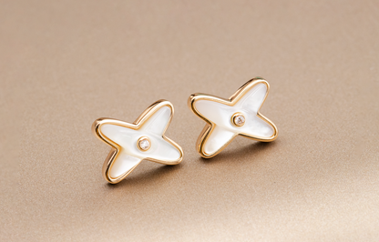 [Riva Jewelry]JEUX DE WHITE MOP ROSE GOLD DIAMOND EARRINGS