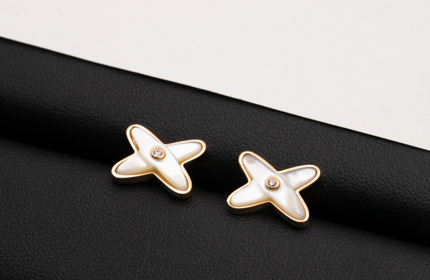 [Riva Jewelry]JEUX DE WHITE MOP ROSE GOLD DIAMOND EARRINGS