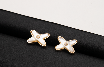 [Riva Jewelry]JEUX DE WHITE MOP ROSE GOLD DIAMOND EARRINGS