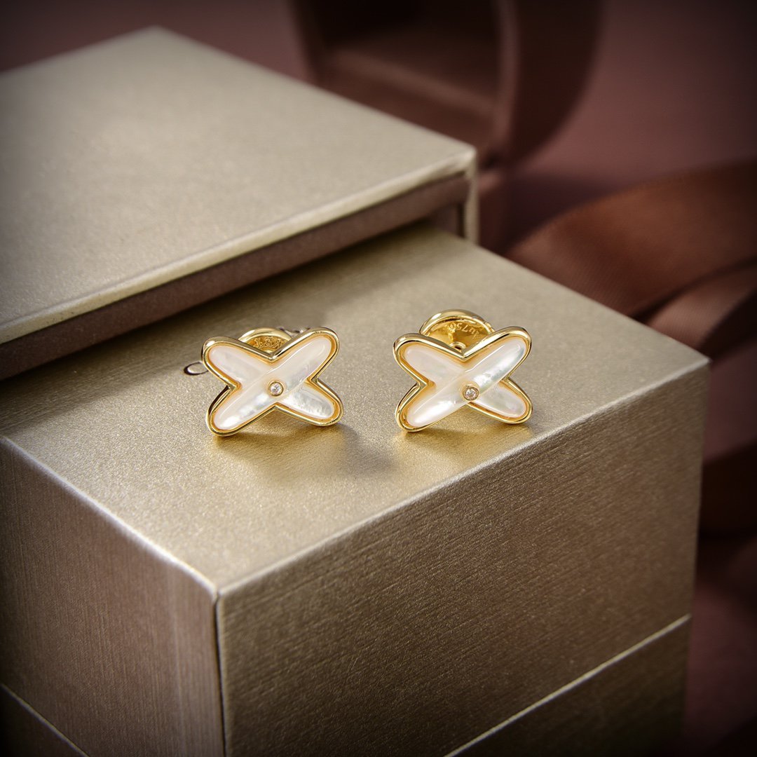 [Riva Jewelry]JEUX DE WHITE MOP GOLD DIAMOND EARRINGS