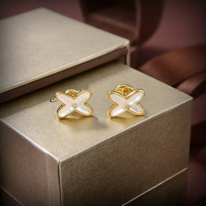 [Riva Jewelry]JEUX DE WHITE MOP GOLD DIAMOND EARRINGS